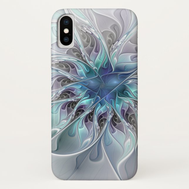 Funda De Case-Mate Para iPhone Flor Fractal Moderna Con Azul (Reverso)