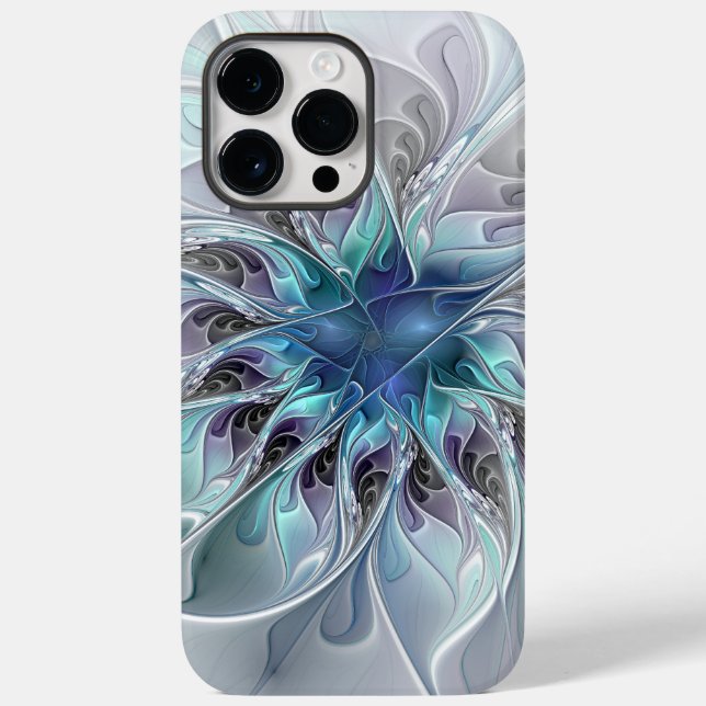 Funda De Case-Mate Para iPhone Flor Fractal Moderna Con Azul (Reverso )