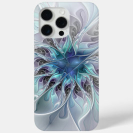 Funda Para iPhone 15 Pro Max Flor Fractal Moderna Con Azul