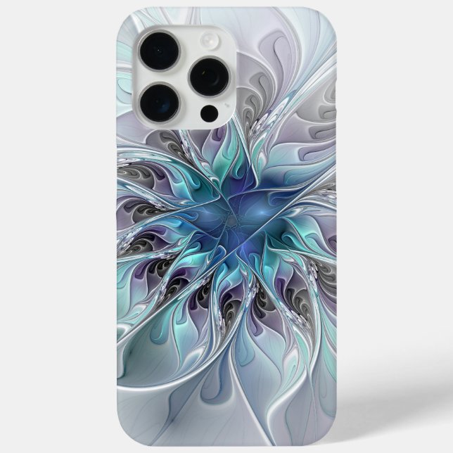 Funda De Case-Mate Para iPhone Flor Fractal Moderna Con Azul (Reverso )