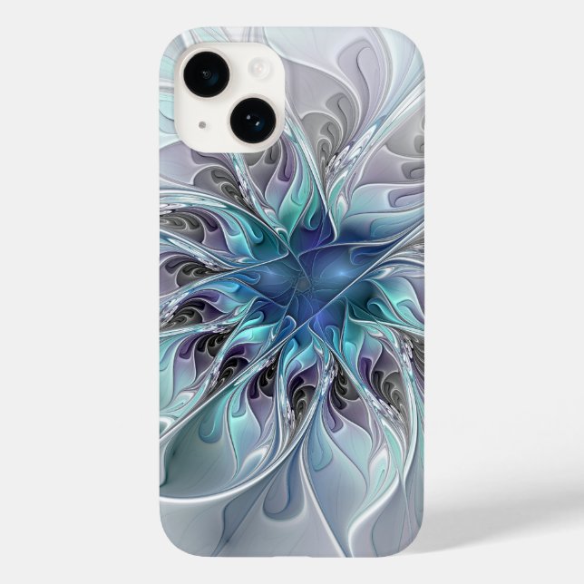 Funda De Case-Mate Para iPhone Flor Fractal Moderna Con Azul (Reverso )
