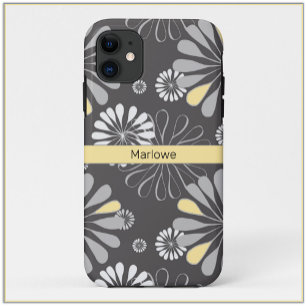 Funda Para iPhone 11 Flor gris y amarilla de moda