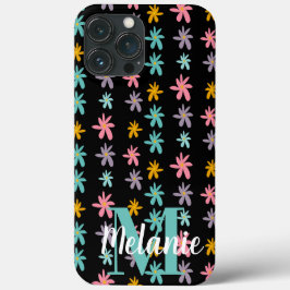 Funda Para iPhone 13 Pro Max Flor Groovy Patrón Negro Nombre   