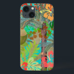 Funda Para iPhone 13 Flor Hawai Hula Vintage Floral Gráfico<br><div class="desc">Collage hula colorido de Hawaii - Esta imagen es un diseño gráfico de flores y palmeras hawaianas. El collage botánico es sobre el color de la isla tropical.</div>