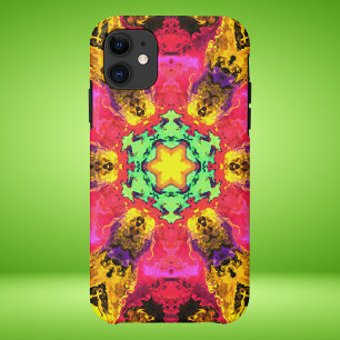 Funda Para iPhone 11 Flor hippie psicodélica rosa amarillo y verde