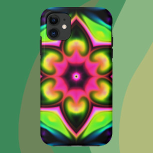 Funda Para iPhone 11 Flor hippie psicodélica rosa amarillo y verde