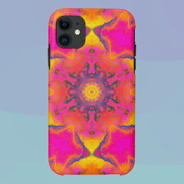 Funda Para iPhone 11 Flor hippie psicodélica rosa morada y amarilla