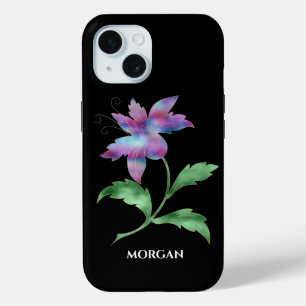 Funda Para iPhone 15 Flor Iridescente sobre Negro, Nombre