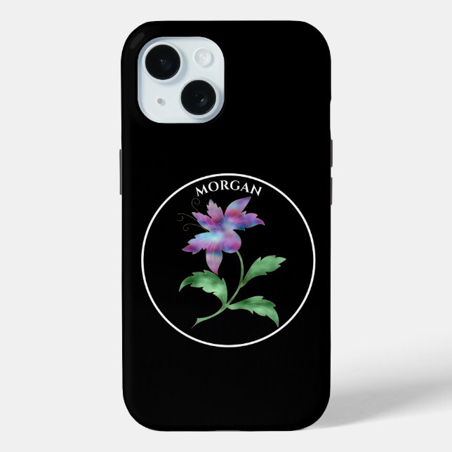 Funda De Case-Mate Para iPhone Flor irlandés, círculo negro sobre negro, nombre (Reverso )