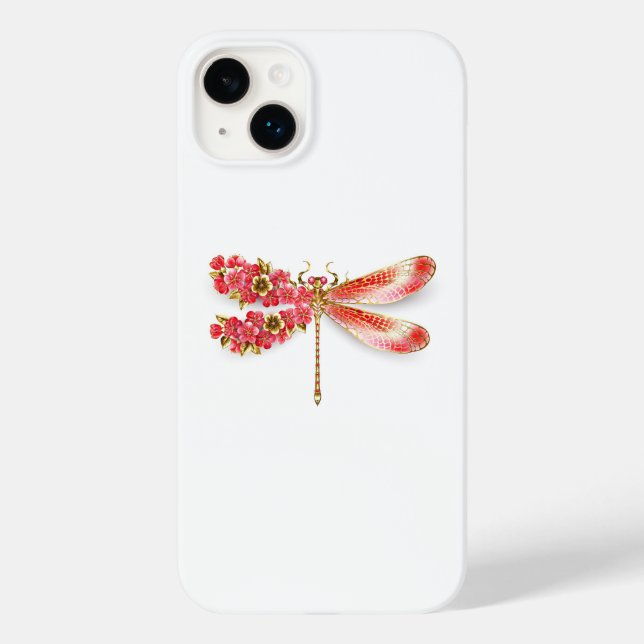 Funda De Case-Mate Para iPhone Flor libélula con sakura de joyas (Reverso )