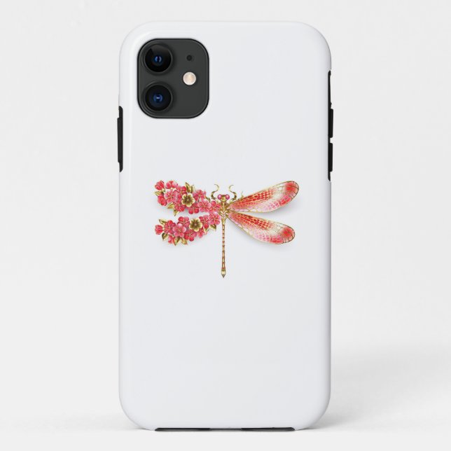 Funda De Case-Mate Para iPhone Flor libélula con sakura de joyas (Reverso)