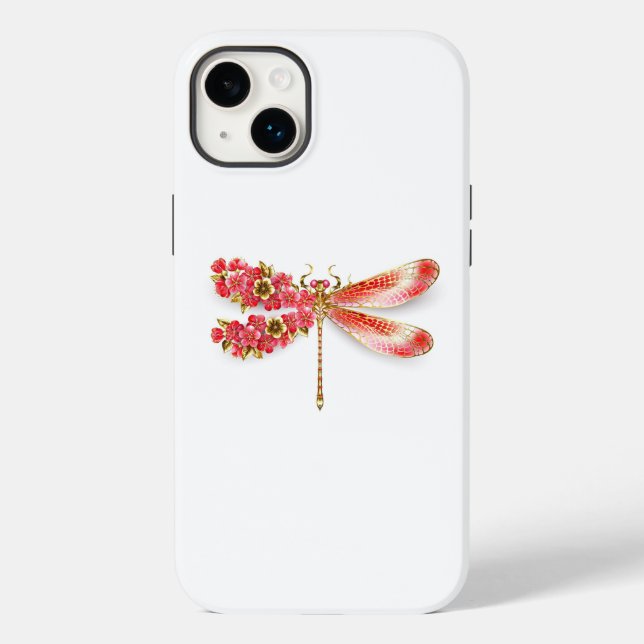 Funda De Case-Mate Para iPhone Flor libélula con sakura de joyas (Reverso )