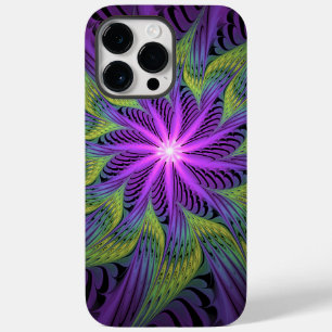 Funda Para iPhone 14 Pro Max De Case-Mate Flor moderna abstracta arte fractal verde púrpura