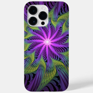 Funda Para iPhone 14 Pro Max De Case-Mate Flor moderna abstracta arte fractal verde púrpura