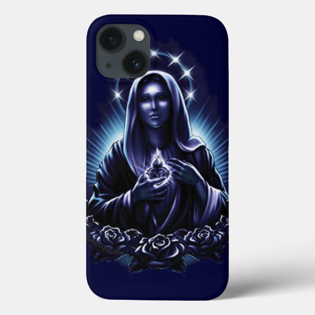 Funda De Case-Mate Para iPhone Flor morada bendecida Virgen María (Reverso)