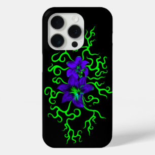 Funda Para iPhone 15 Pro Flor morada lirio en negro