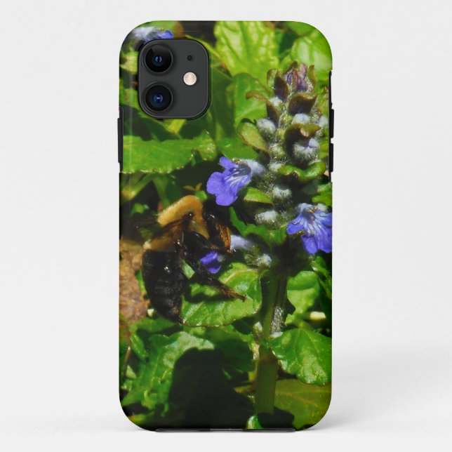 Funda De Case-Mate Para iPhone Flor morada y abeja burbuja (Reverso)