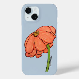 Funda Para iPhone 15 Flor naranja con fondo azul