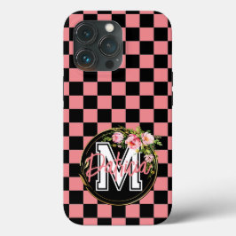 Funda Para iPhone 13 Pro Flor negra monogramada y PINK controlada