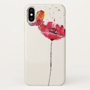 Funda Para iPhone X Flor pintada estilizada de la amapola de la