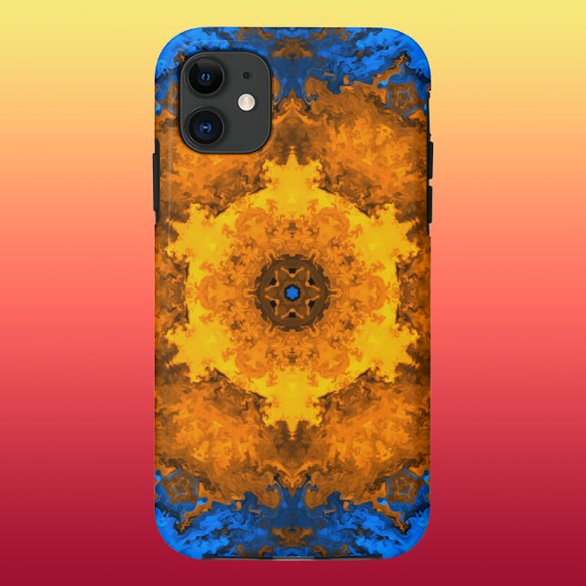 Funda De Case-Mate Para iPhone Flor psicodélica Kaleidoscopo Amarilla y Azul (Subido por el creador)