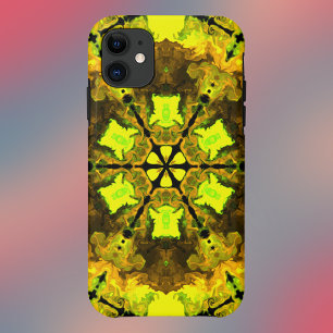 Funda Para iPhone 11 Flor psicodélica Kaleidoscopo Amarilla y Verde
