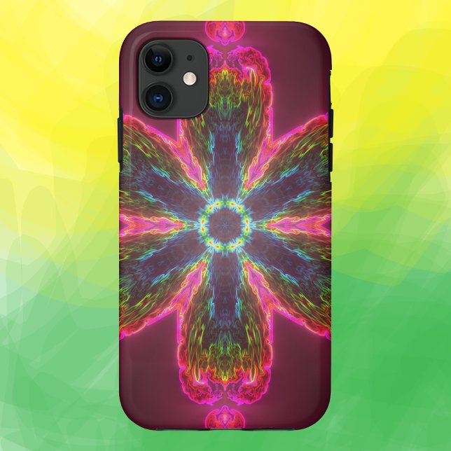 Funda De Case-Mate Para iPhone Flor psicodélica Kaleidoscopo verde y rosa (Subido por el creador)