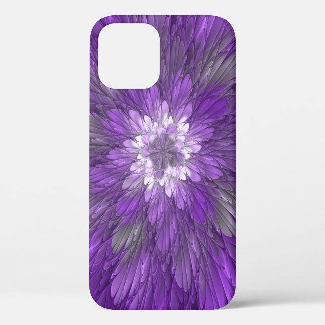 Funda De Case-Mate Para iPhone Flor púrpura psicodélica Resumen arte fractal (Reverso )