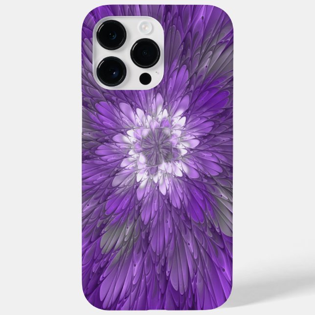 Funda De Case-Mate Para iPhone Flor púrpura psicodélica Resumen arte fractal (Reverso)