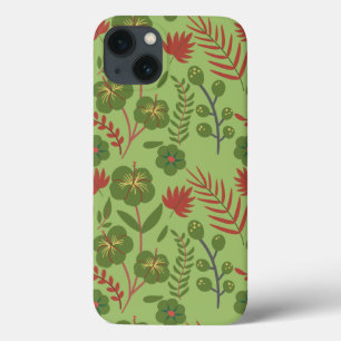 Funda Para iPhone 13 Flor, rama, hoja, patrón inmaculado floral