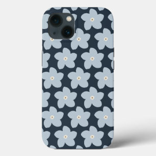 Funda Para iPhone 13 Flor Retro Azul Claro y Azul Marino