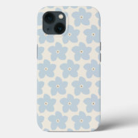 Flor Retro Azul Claro y Crema