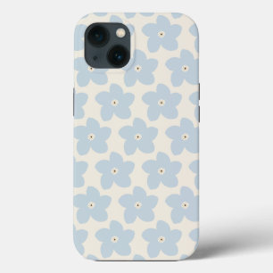 Funda Para iPhone 13 Flor Retro Azul Claro y Crema