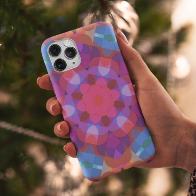Funda De Case-Mate Para iPhone Flor retro Mandala azul rosa y púrpura (Subido por el creador)