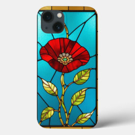 Funda Para iPhone 13 Flor Roja Vivid Stained Glass Art