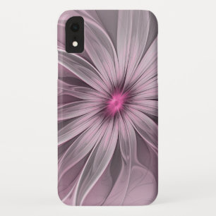 Funda Para iPhone XR Flor Rosa Esperando a una Abeja Arte Fractal Abstr