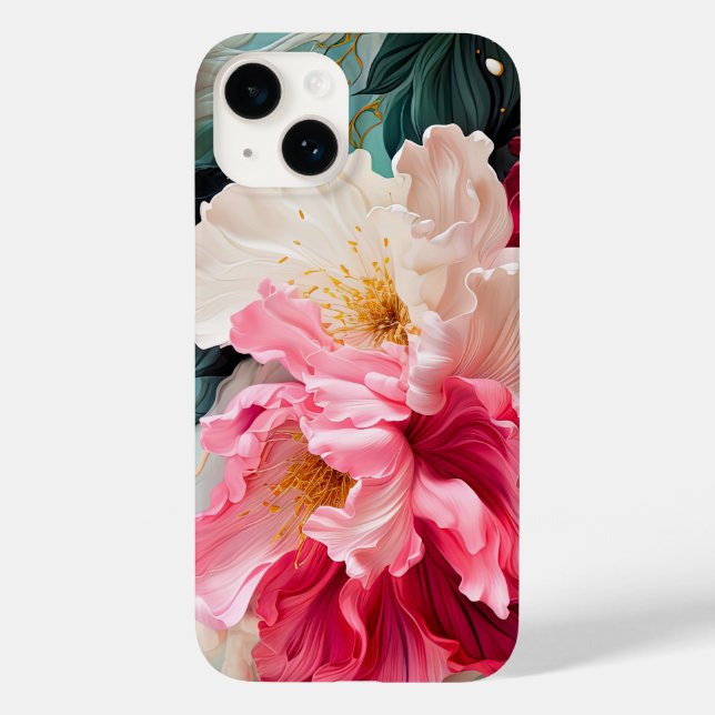 Funda De Case-Mate Para iPhone Flor rosa florece y hojas (Reverso )