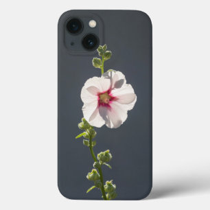 Funda Para iPhone 13 Flor rosa Mallow hojas verdes sobre gris oscuro