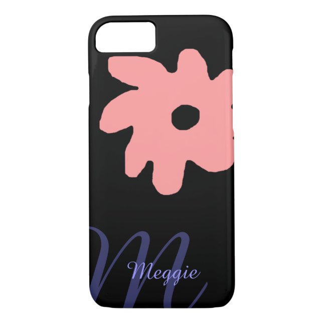 Funda De Case-Mate Para iPhone flor rosa monograma (Reverso)