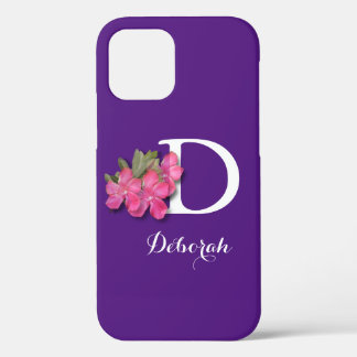 Funda Para iPhone 12 Flor rosa monogramada morada