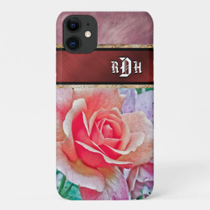 Funda Para iPhone 11 Flor rosa monogramo