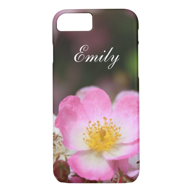 Funda De Case-Mate Para iPhone Flor rosa silvestre rosa. ¡Agrega tu nombre. (Reverso)