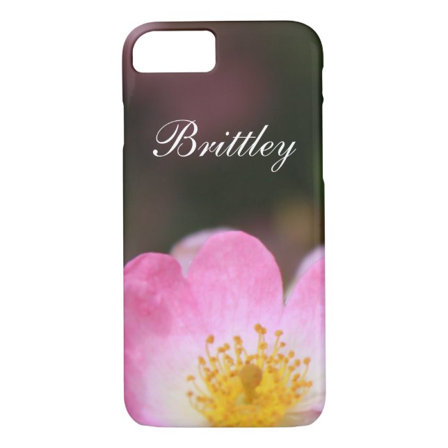 Funda De Case-Mate Para iPhone Flor rosa silvestre rosa. ¡Agrega tu nombre. (Reverso)