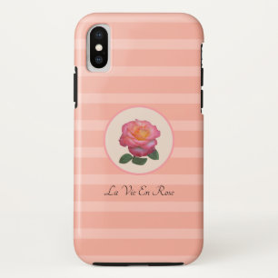 Funda Para iPhone X Flor Rosa suave en rayas rosadas corales
