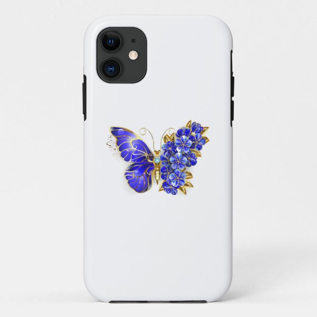 Funda De Case-Mate Para iPhone Flor Sapphire Mariposa (Reverso)