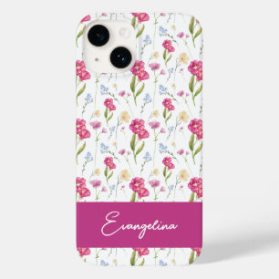 Funda Para iPhone 14 De Case-Mate Flor silvestre acuarela nombre personalizado púrpu