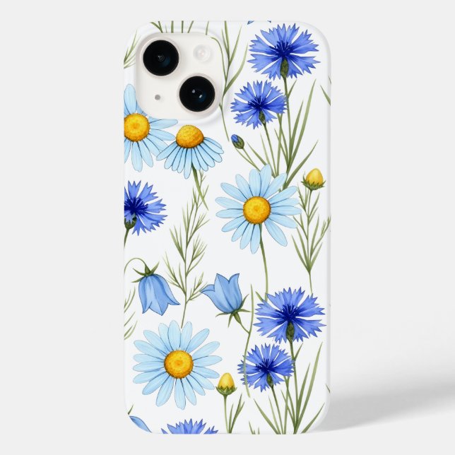 Funda De Case-Mate Para iPhone Flor silvestre de acuarela azul (Reverso )