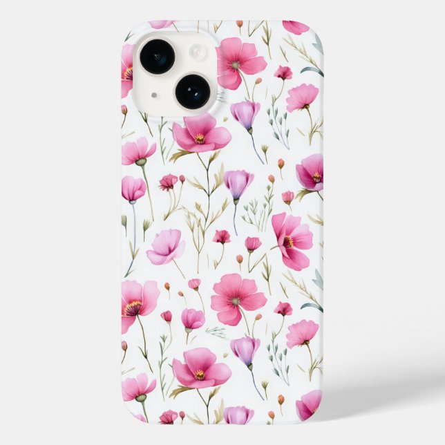Funda De Case-Mate Para iPhone Flor silvestre de acuarela rosa (Reverso )