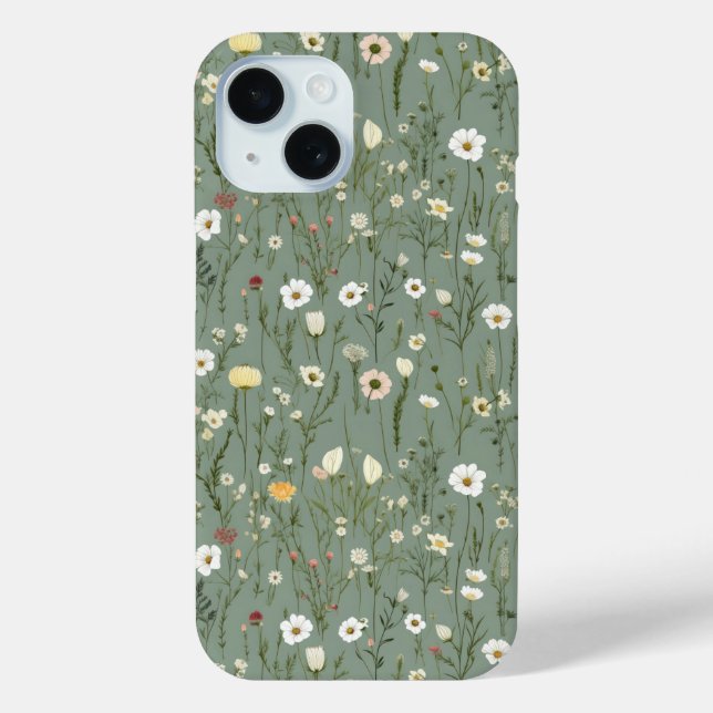 Funda De Case-Mate Para iPhone Flor silvestre Dusty Sage Floral Verde (Reverso )