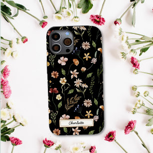 Funda Para iPhone 14 De Case-Mate Flor silvestre floral negra personalizada